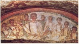 Last Supper Catacombs of Domatilla 2nd century.JPG
